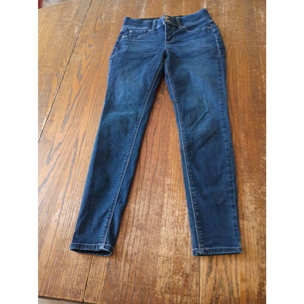 Size 4 Indigo Poppy Double Button Skinny Tummy Control Denim Blue Jeans Pants